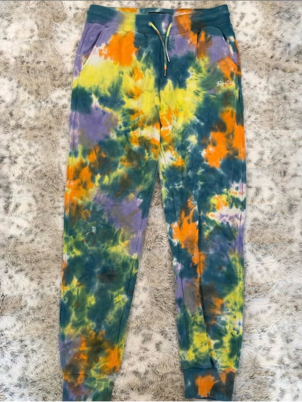 RIPNDIP Lord Nermal Embroidered Script Tie Dye Joggers Multi-Color Small